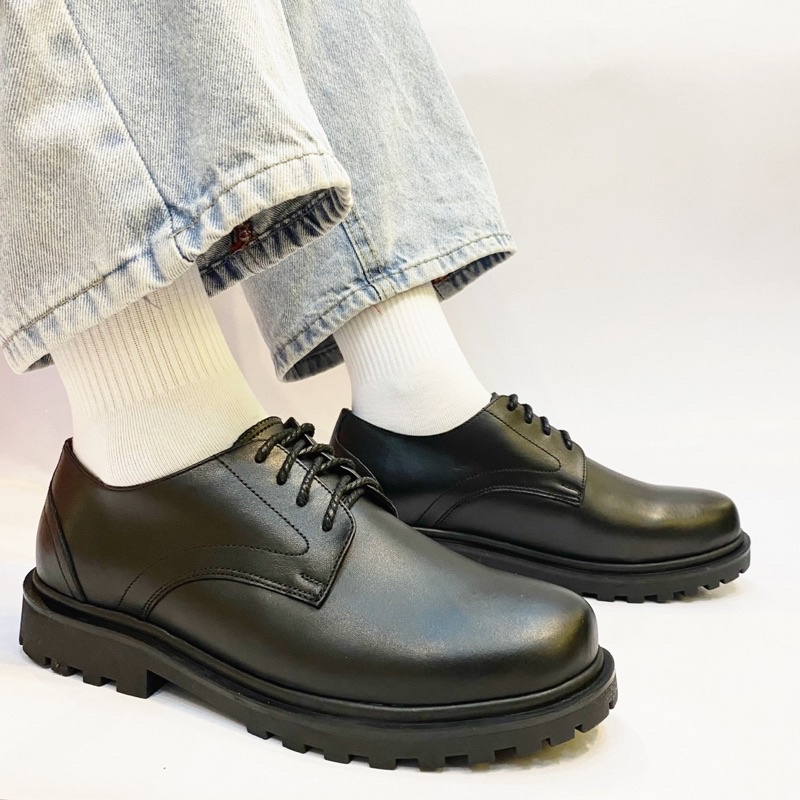 Giày chunky derby da bò thật Bảo hành 12 tháng, da bò nhập khẩu cao cấp mã M003 đế cao su đúc nguyên khối cao 3cm