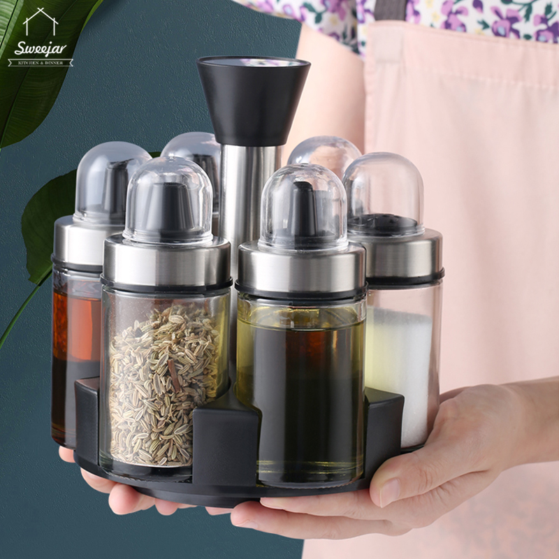 Bộ 6 Chai Đựng Gia Vị Với Đế Xoay 360° SWEEJAR Dành Cho Gia Vị Dạng Bột Và Dầu