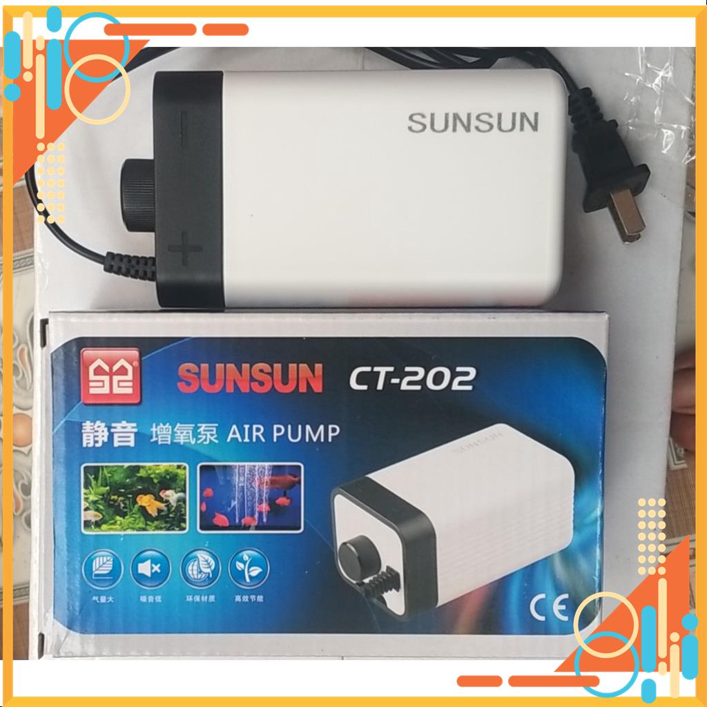 Máy sủi khí oxy 2 vòi công suất 4W có tăng giảm lượng oxy thương hiệu SUNSUN CT-202, TẶNG KÈM DÂY VÀ ĐÁ SỦI MSP69216