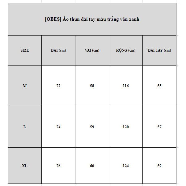 [OBES] Áo thun dài tay màu trắng vân xanh