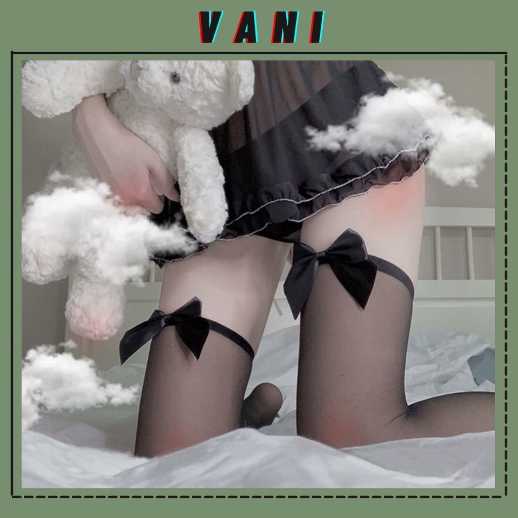 Tất Đùi Cao Siêu Mỏng Đính Nơ, Phụ Kiện Cosplay - Vani Store