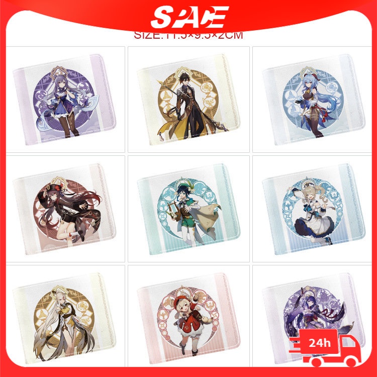 Ví Genshin Ngắn Gập Nửa Thân Đựng Thẻ / Tiền Xu In Hình Anime Merchandise