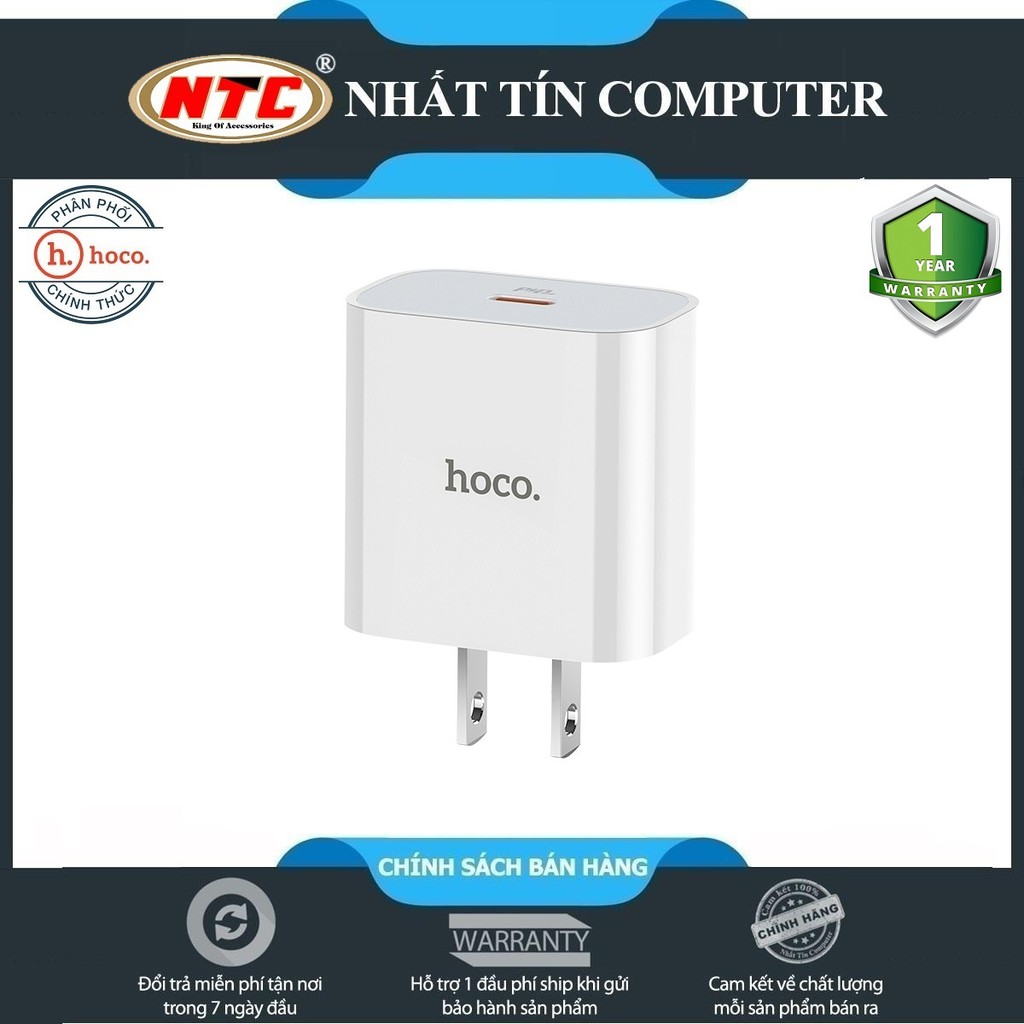 Cốc sạc nhanh Hoco C76 chân dẹp hỗ trợ PD3.0 Type-C PD18W (Trắng) - Hàng chính hãng