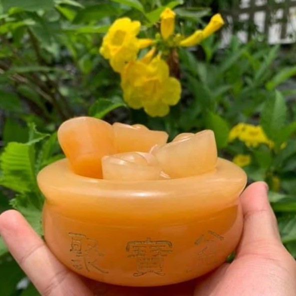 Bát vàng Bát Tụ Bảo ( Tụ Bảo Bồn ) Đá Ngọc Hoàng Long Chiêu Tài kích thước 10cm, không có đế gỗ | BigBuy360 - bigbuy360.vn