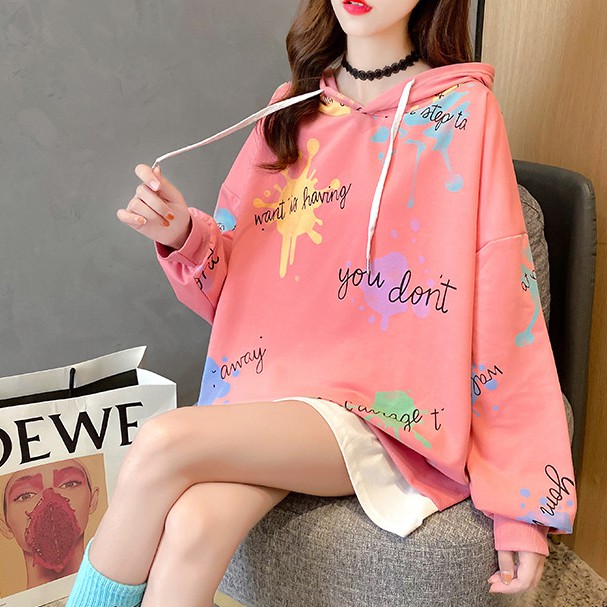 Áo Len Hoodie Nữ Thu Đông Có Mũ Dáng Dài Họa Tiết ĐỘC LẠ New 2021, Style Hàn Quốc Cho Nữ Tuổi Teen