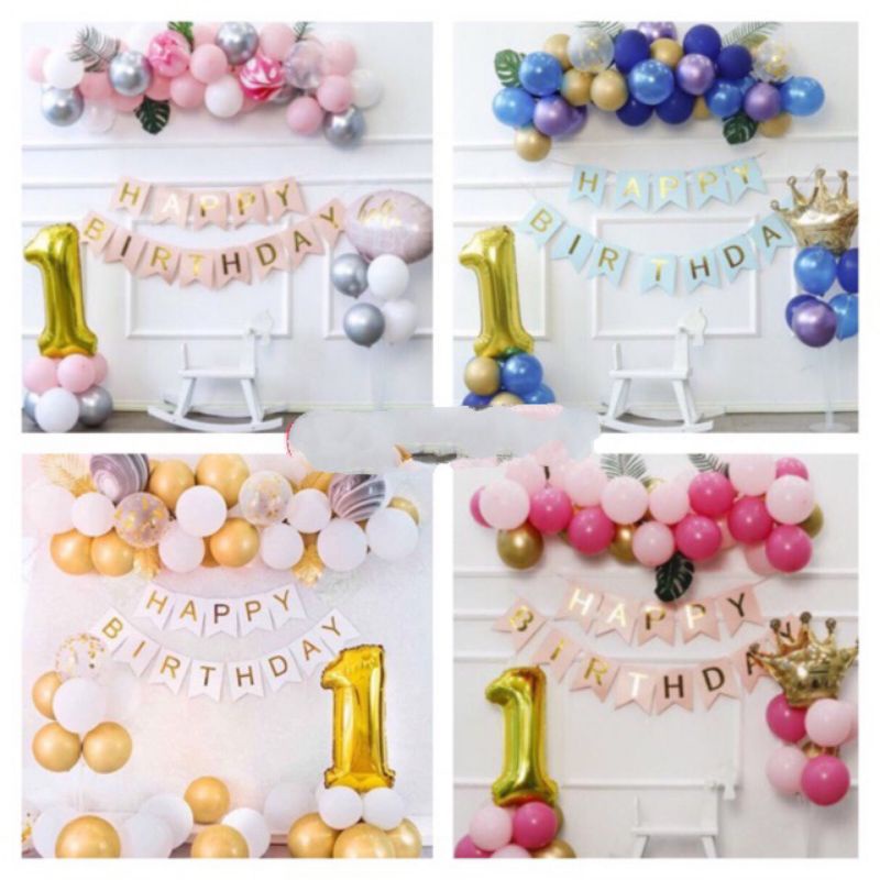 Set trang trí sinh nhật có trụ bóng( kèm lá trang trí)