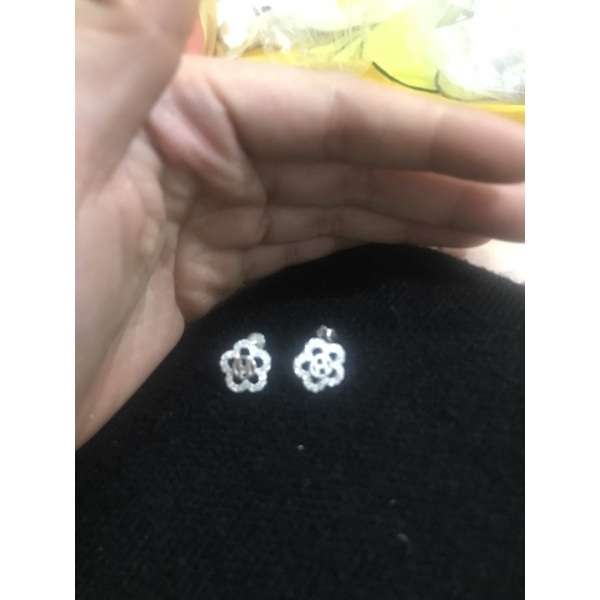 Khuyên tai đá H xanh dương nhân tạo cao cấp siêu long lanh bạc thật viền vương miện aurora