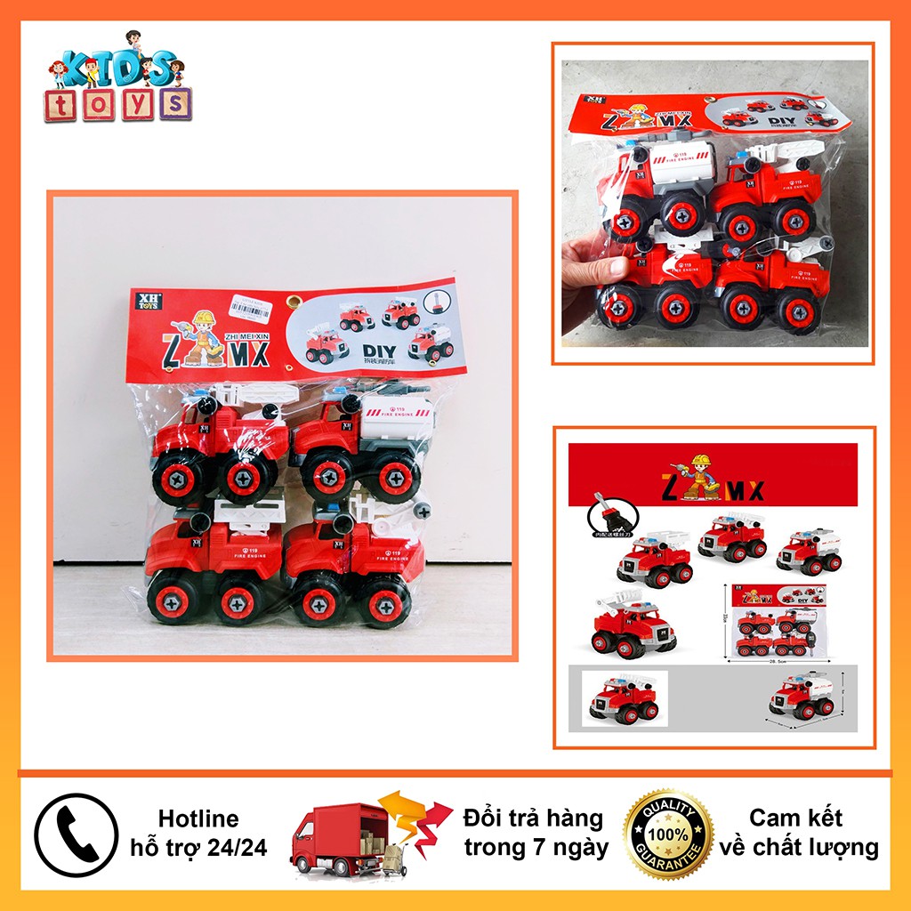Xe đồ chơi bộ 4 chiếc cứu hỏa, đồ chơi giải trí cho bé, chất liệu nhựa ABS an toàn cứng cáp