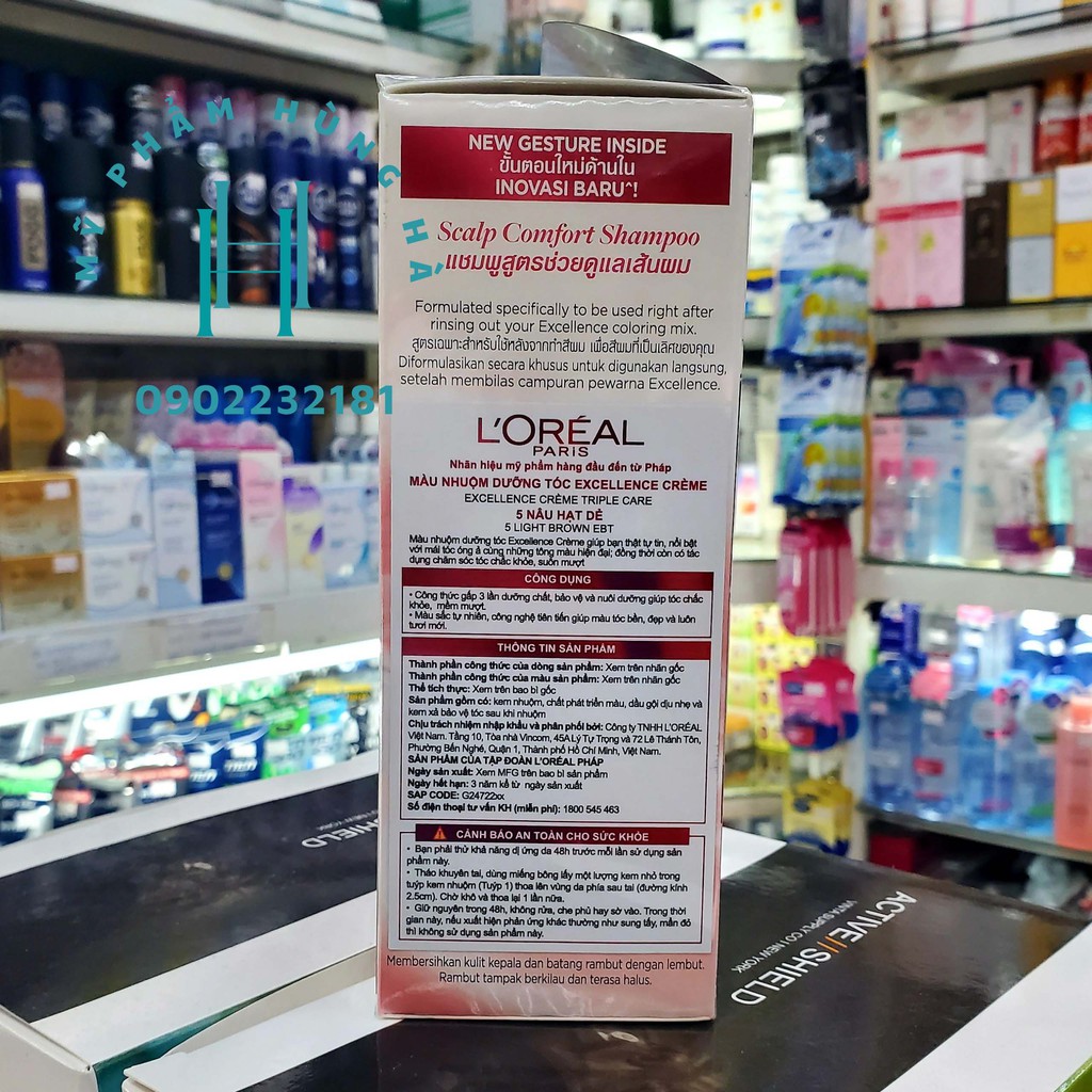 Thuốc nhuộm tóc phủ bạc Loreal, số 5 màu nâu hạt dẻ, Loreal Excellence Creme