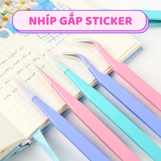 Nhíp gắp sticker đầu thẳng đầu cong màu hồng tím xanh vàng đồng Stickerbosuashop