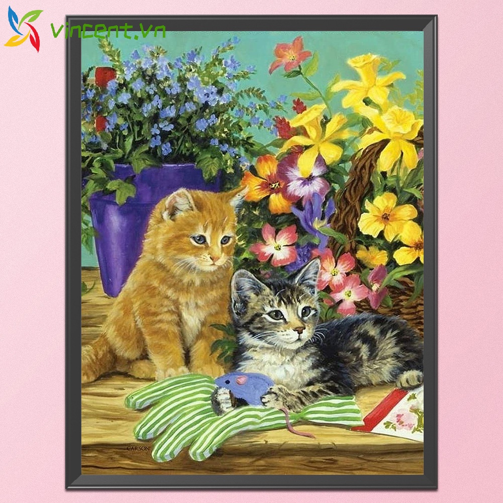 Bộ tranh thêu chữ thập hình mèo con 11CT dễ thương