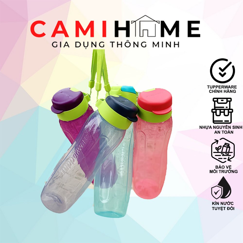 Bình nước Eco Bottle 750ml Tupperware chính hãng, có dây đeo, nhựa nguyên sinh, CAMIHOME