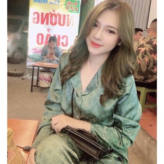 Bộ đồ ngủ pijama lụa gấm cao cấp áo tay dài- quần dài
