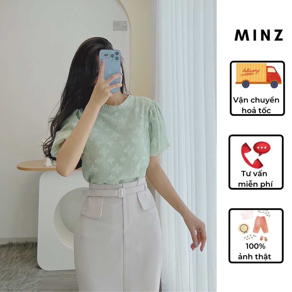 Áo sơ mi tơ hoa ánh kim tuyến 3181 (3 màu) MINZ