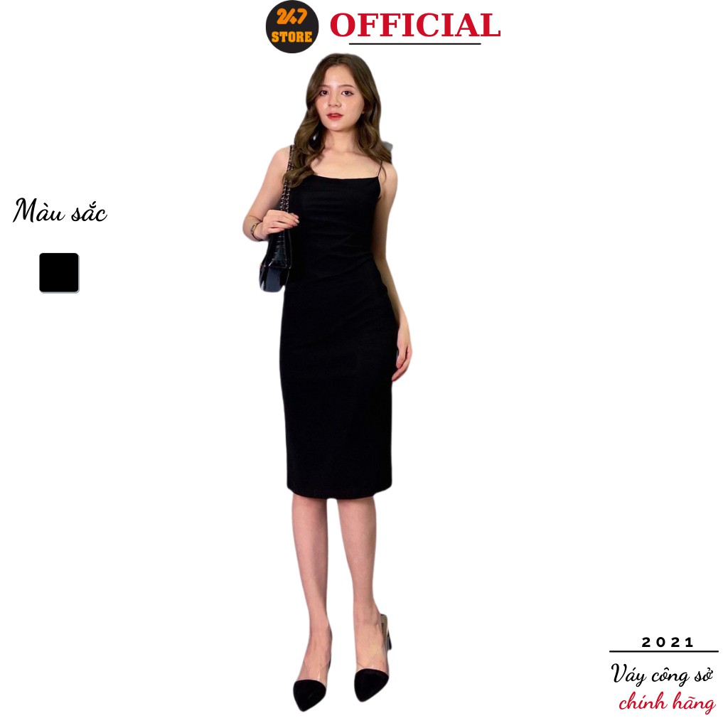 Váy thun hai dây body 247STORE (màu đen), dáng dài, midi, cổ vuông, ôm dáng, cá tính, vải thun co giãn 4 chiều