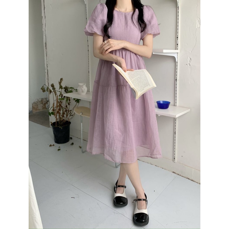 Đầm Ngắn Dáng Chữ A Màu Tím Phong Cách Thời Trang Hàn Quốc Dành Cho Nữ