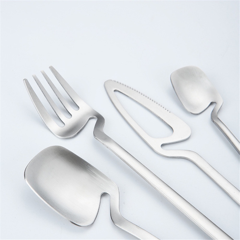 Cod Qipin Muỗng / Nĩa Inox Ăn Trái Cây / Bánh Ngọt Viền Cong Đơn Giản Ins Cho Nhà Bếp / Văn Phòng