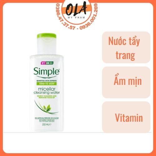 Nước Tẩy Trang Simple Micellar Cleansing Water 200ml  - mỹ phẩm ola