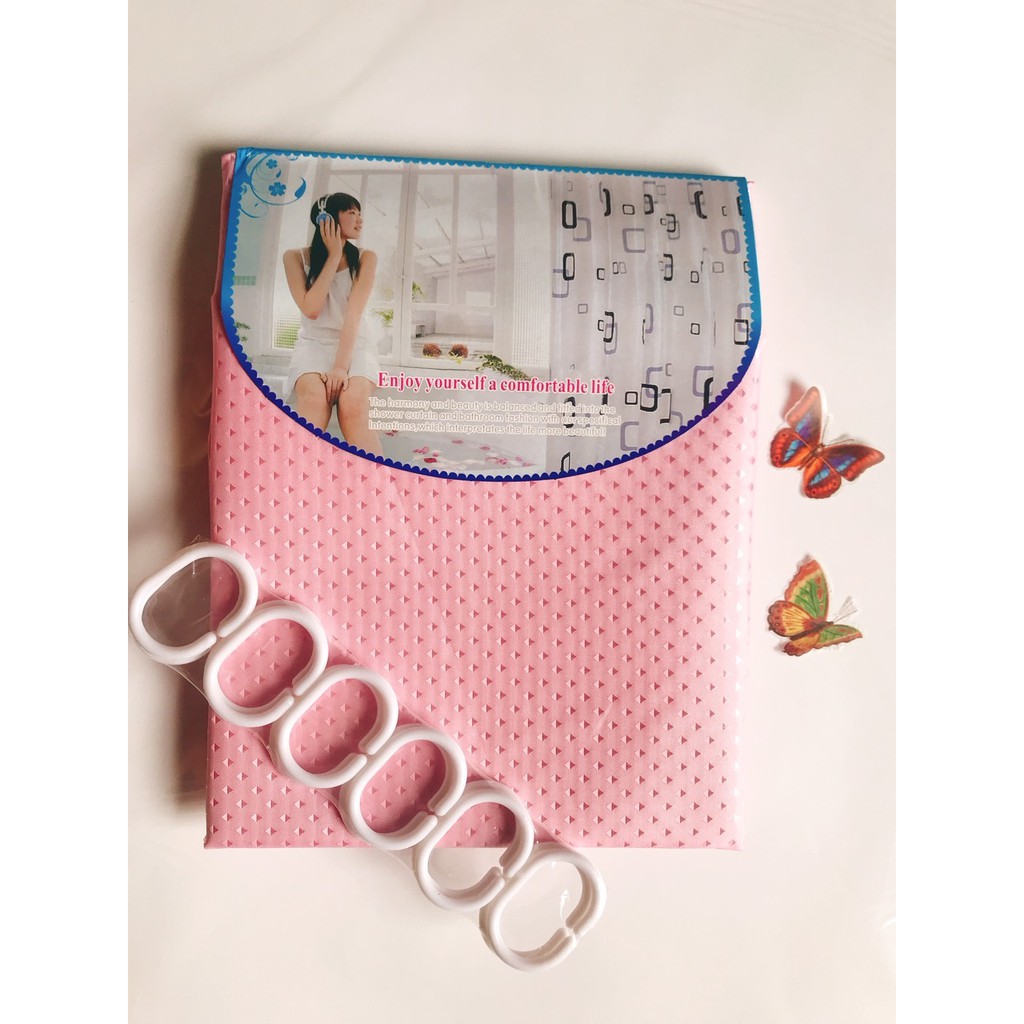 Rèm Phòng Tắm / Rèm Cửa Sổ HỒNG BI BÓNG 180cm X 180cm Loại 1( Ảnh + Video thật )