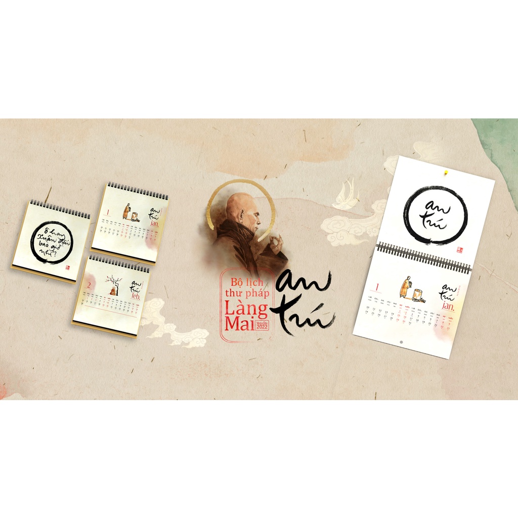 Combo Lịch bàn và treo tường Thái Hà Books - Thư Pháp Làng Mai 2022 - An Trú (lẻ tuỳ chọn)