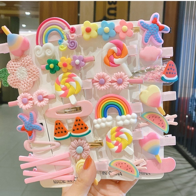 Kẹp tóc cho bé gái set 14 chiếc họa tiết dễ thương Hadyykids - CT36