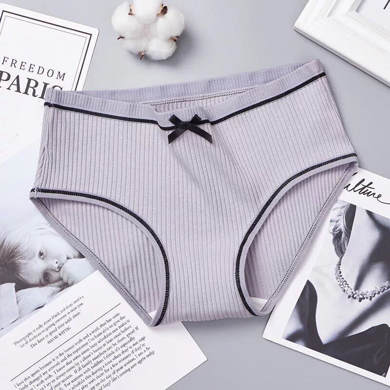 Set 5 quần lót cotton tăm viền kẻ có nơ hàng cao cấp 028