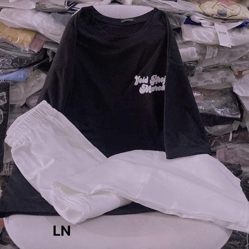 Sét áo logo Void + quần kaki trắng TH6