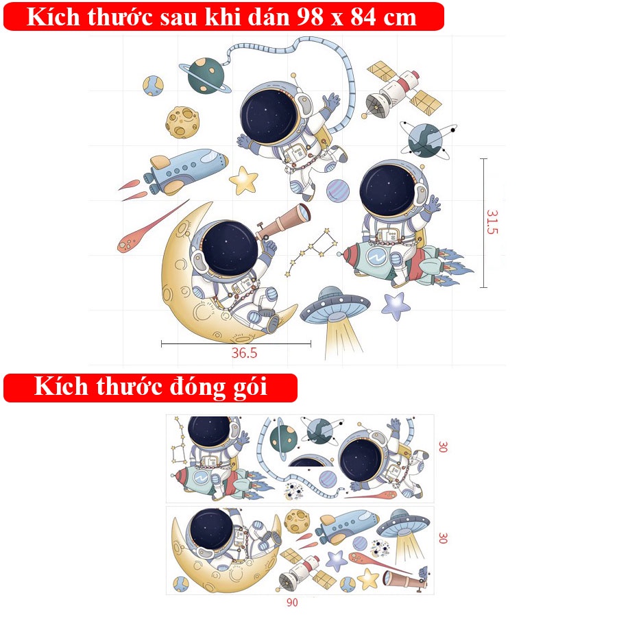 Decal dán tường Sticker dán tường in chất lượng cao có keo mặt sau mẫu Em khám phá vũ trụ ZH93
