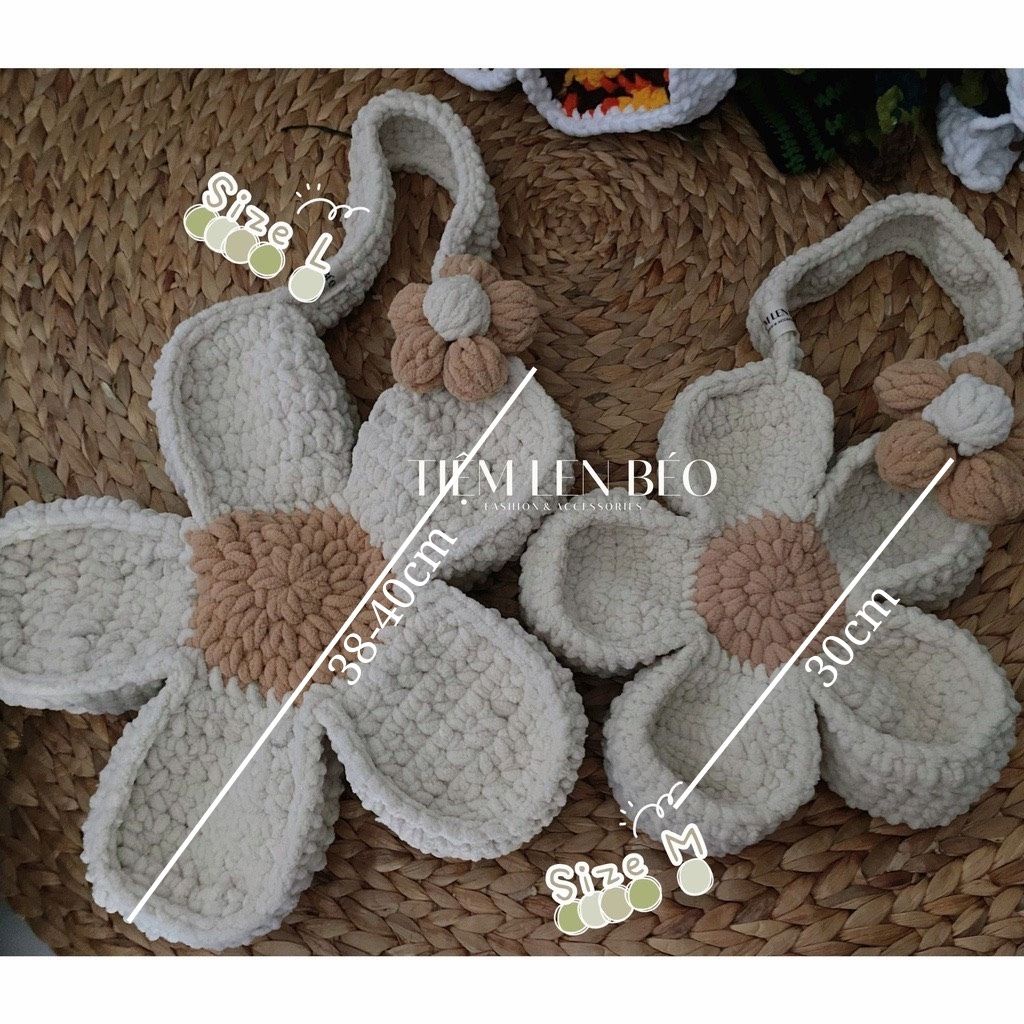 TÚI LEN HÌNH HOA CÚC FLOWER BLOOMING BAG THỦ CÔNG NHIỀU KÍCH THƯỚC, TÚI LEN BÔNG HOA