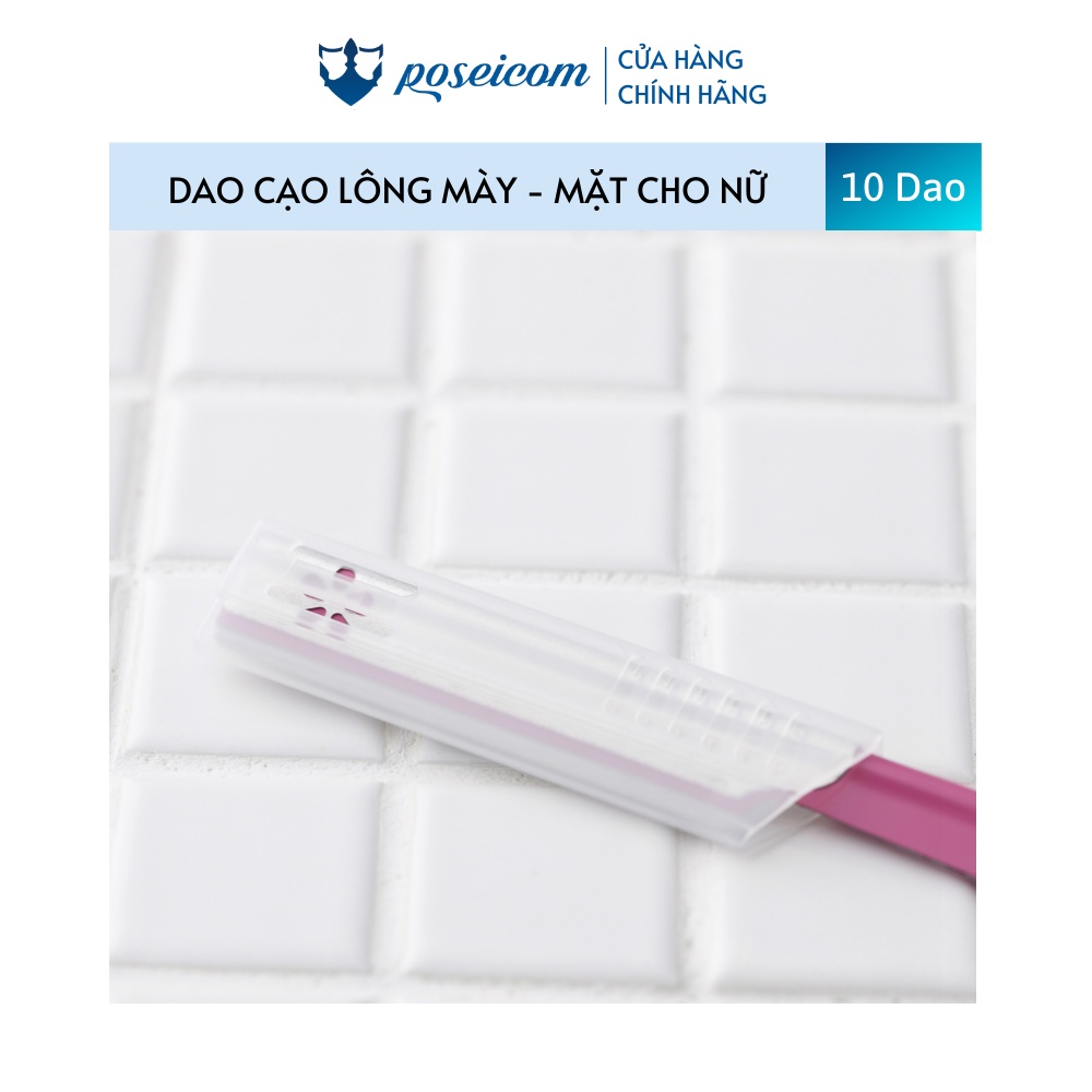 Set 10 Dao Cạo Lông Mày Cán Dài Bằng Thép Không Gỉ Kai Razor 00743 BTM-10H1 Dành Cho Nữ POSEICOM DC12