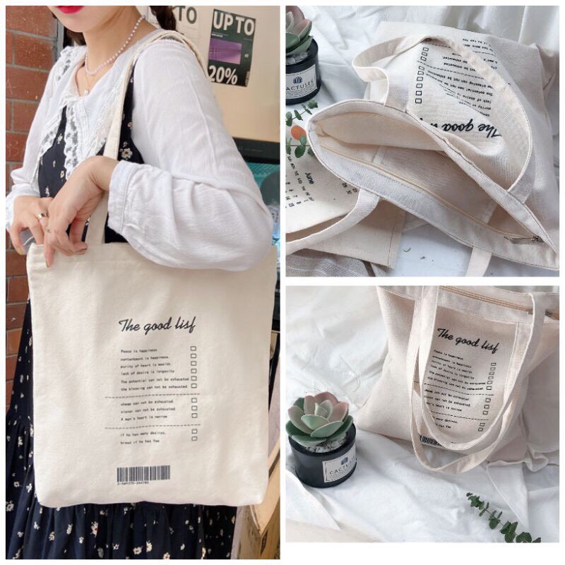 TÚI TOTE IN CHỮ &quot;THE GOOD LIST&quot;