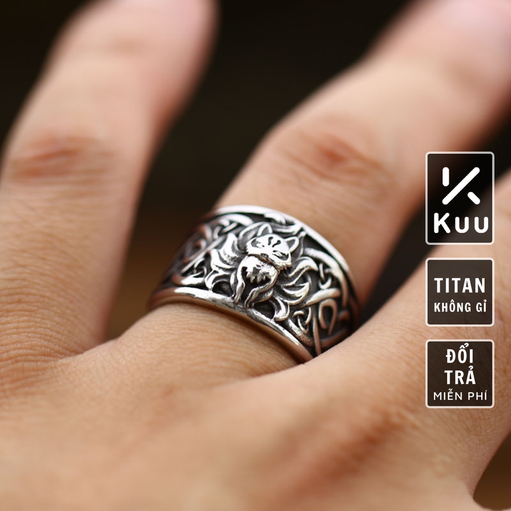 Nhẫn nam nữ tròn Unisex màu bạc Thời trang Kuu Studio chất liệu Titan đẹp đơn giản - Nhẫn Vĩ Hồ