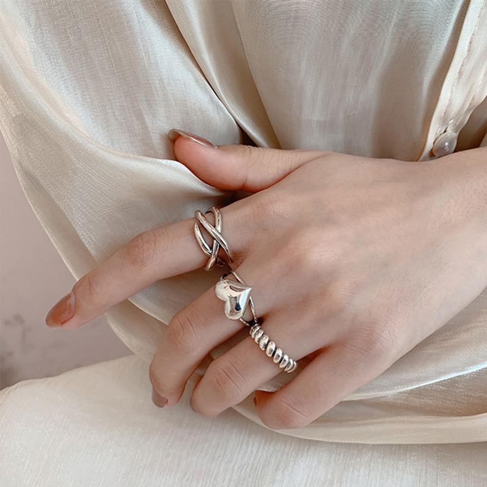 Nhẫn Hở Hình Trái Tim Xoắn Ốc Thủ Công Nhiều Lớp Thời Trang