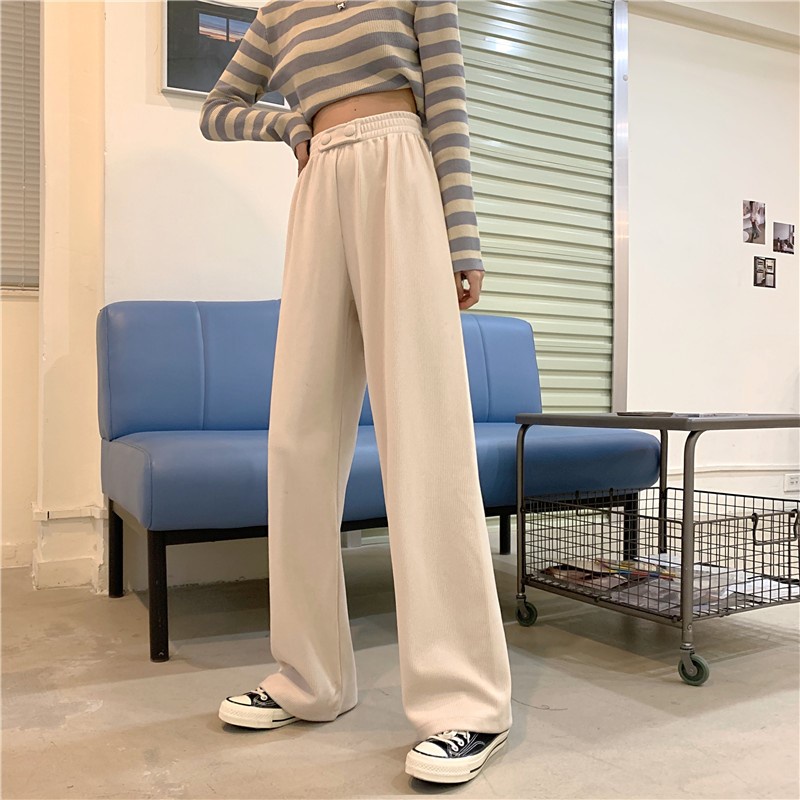 Porozi  Quần Dài Ống Rộng Lưng Cao Thời Trang Hàn Quốc Cho Nữ Size S-2XL