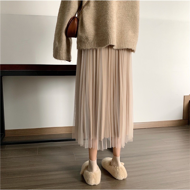 Chân Váy Midi Xếp Ly✨CHÂN VÁY NHUNG PHA REN DÁNG DÀI | BigBuy360 - bigbuy360.vn