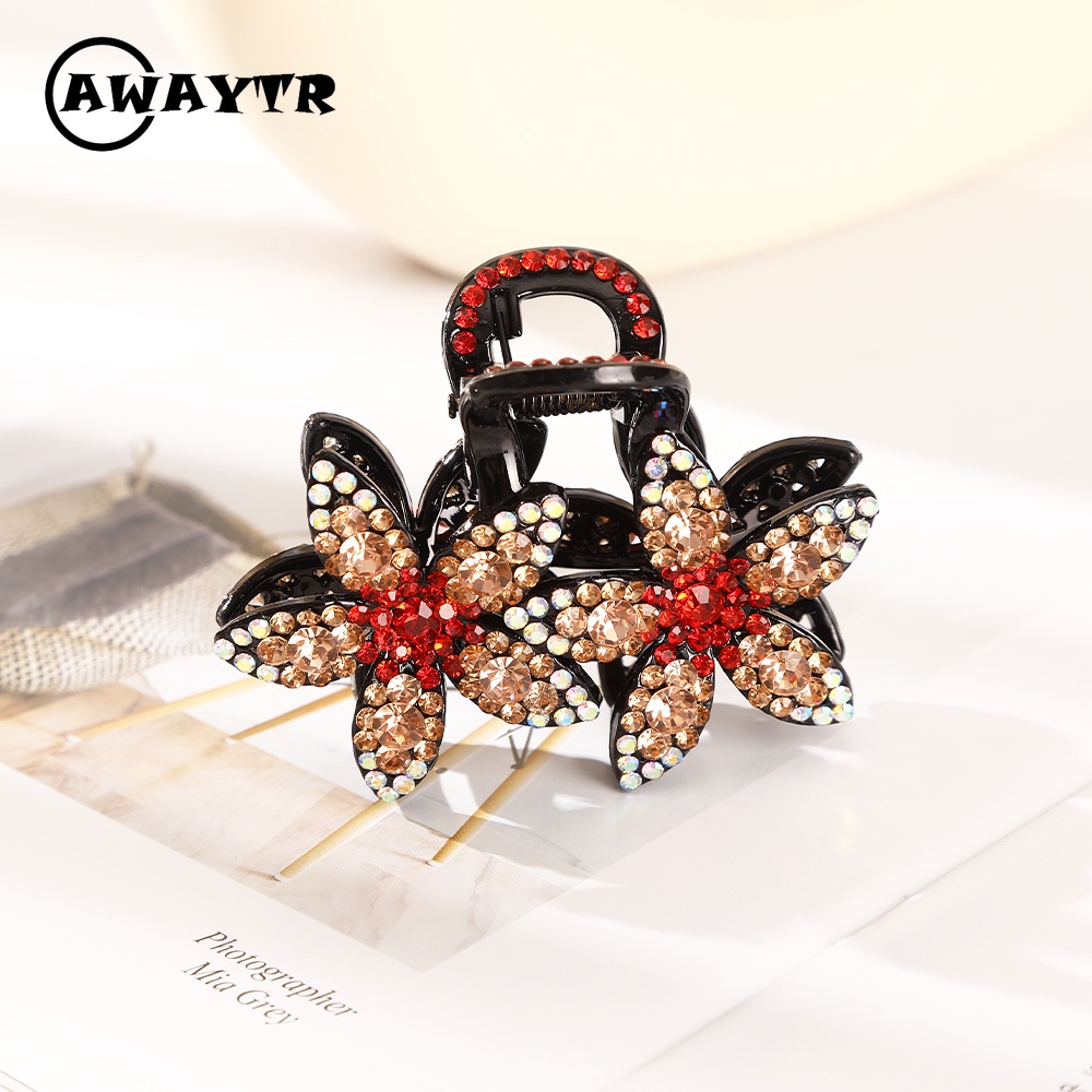 Kẹp Tóc Hình Hoa Đính Đá Hai Lớp Màu Sắc Thanh Lịch Phong Cách Retro Hàn Quốc Dành Cho Nữ