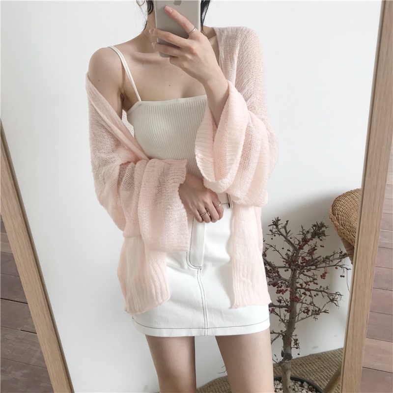SUXI Áo Khoác Cardigan Dệt Kim Mỏng Tay Dài Dáng Rộng Thời Trang Mùa Hè Phong Cách Hàn Quốc