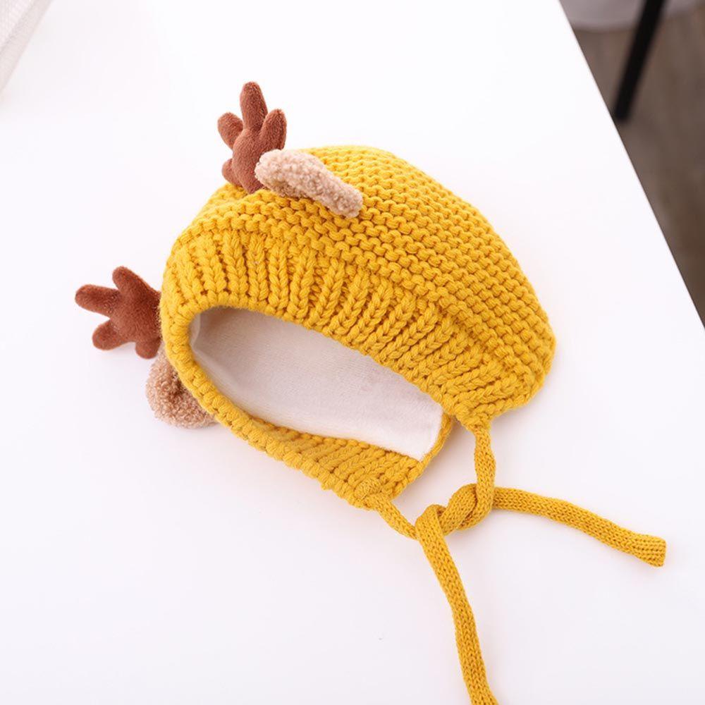 Mũ Len Beanie Mềm Mại Dày Dặn Giữ Ấm Hình Sừng Hươu Dễ Thương Cho Bé Gái