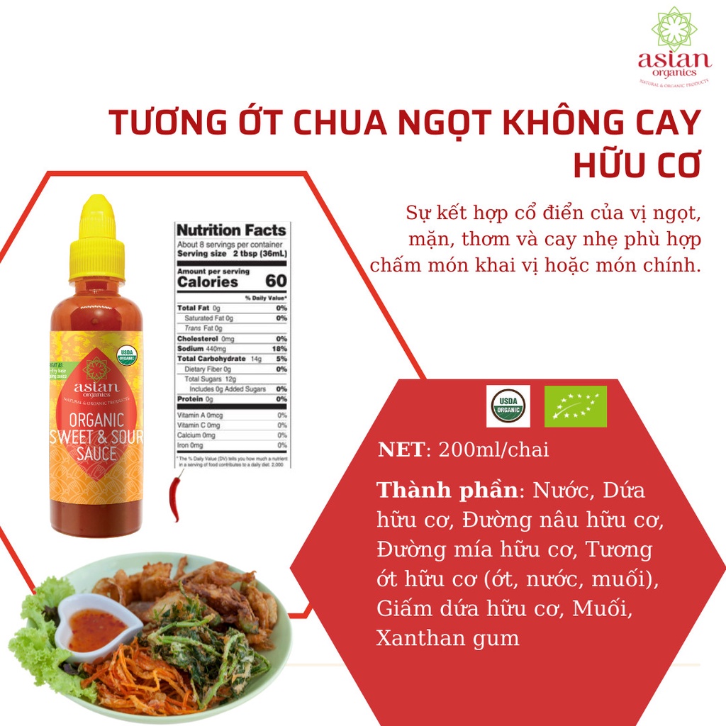 Tương ớt chua ngọt không cay hữu cơ cho bé 280ml - Asian Organics