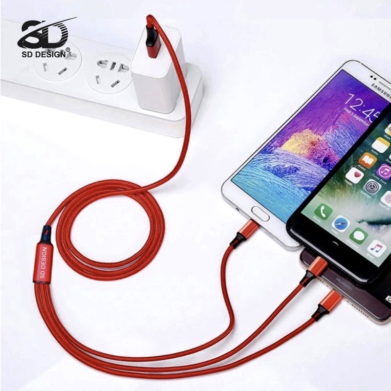 📣📣📣 Cáp sạc điện thoại tích hợp 3 đầu đa năng chính hãng-Dây dù 1.2m