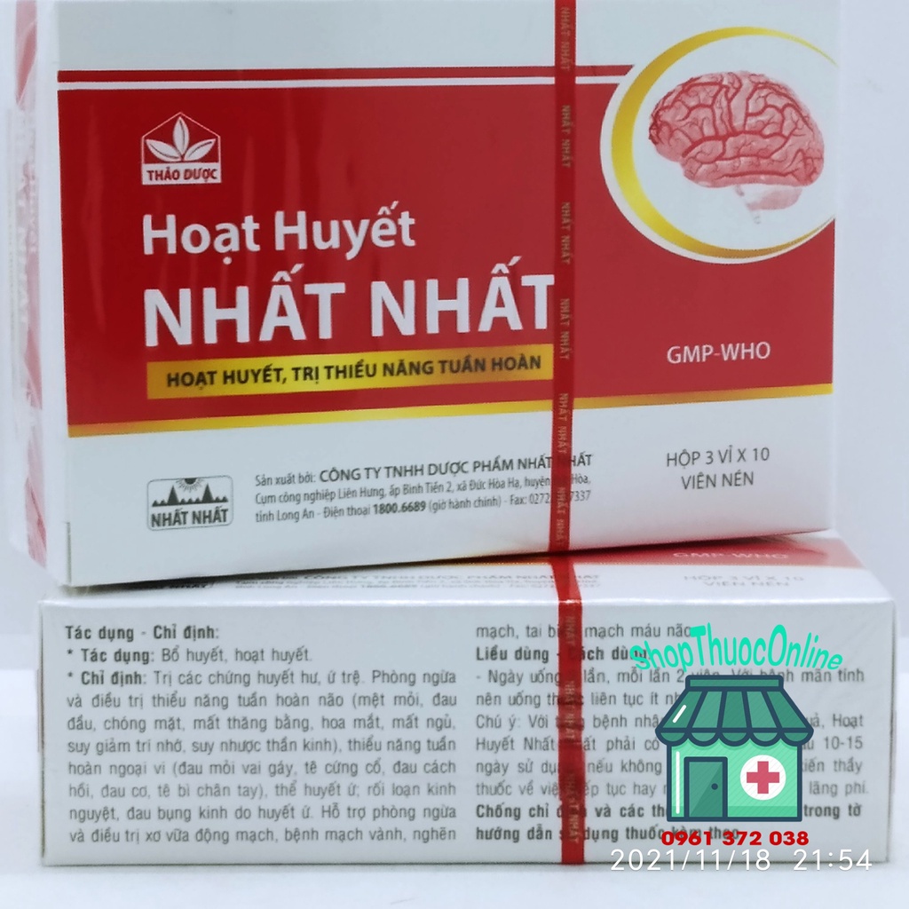 Hoạt Huyết NHẤT NHẤT hộp 3 vỉ x 10 viên