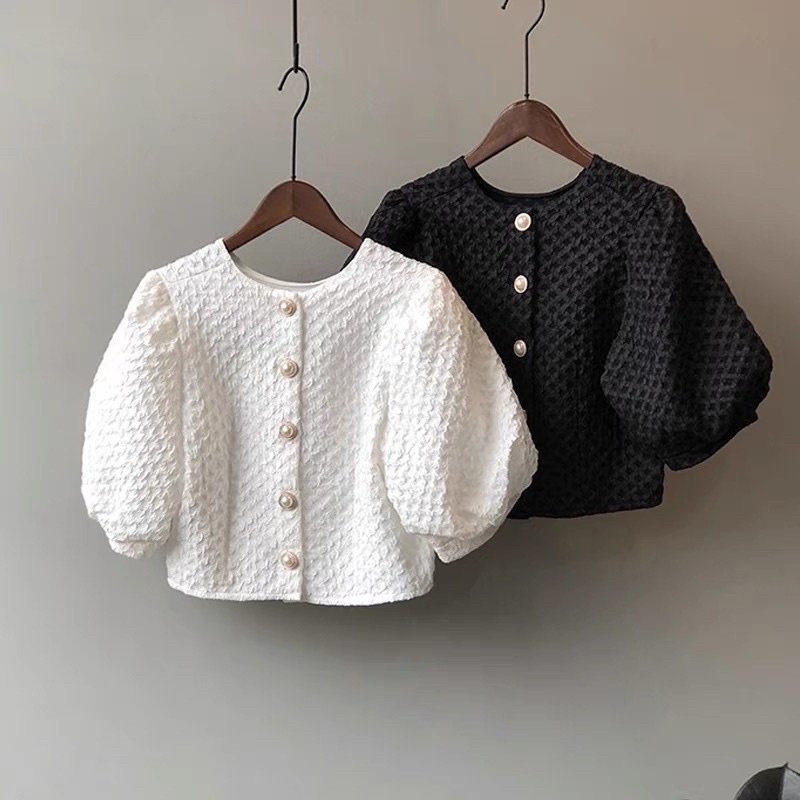 Áo croptop nữ hàng VNXK, thiết kế tay phồng cao cấp, cổ tròn, chất liệu thoáng mát, dễ phối đồ A01