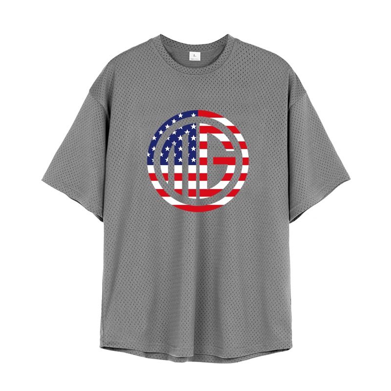 Áo Thun Thể Thao Cổ Tròn Dáng Rộng Phối Lưới Nhanh Khô Phong Cách Hip Hop Đường Phố Mùa Hè Cho Nam