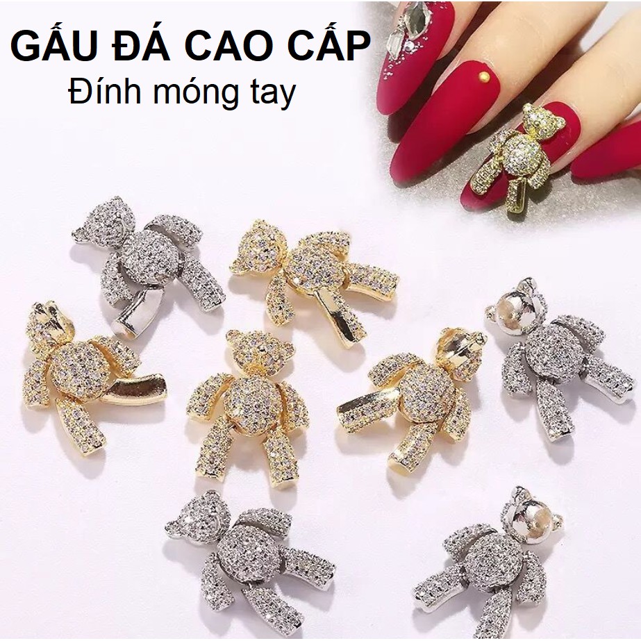 Charm Gấu Đá Cao Cấp Chuyển Động Đính Móng