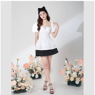 Cabernet - Set áo cổ tim dây chéo + chân váy
