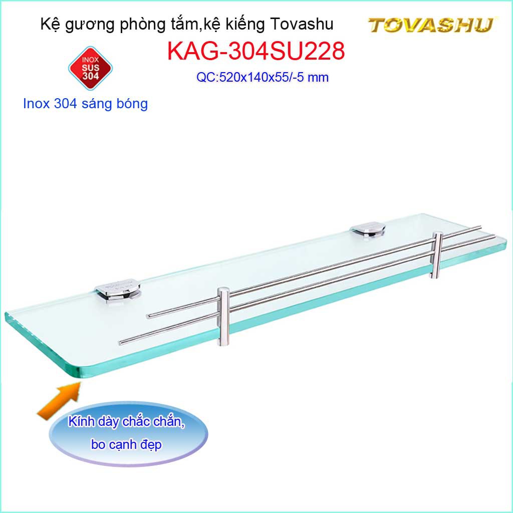 Kệ kiếng cường lực Tovashu KAG-304SU228, kệ gương phòng tắm Inox Nhật cao cấp