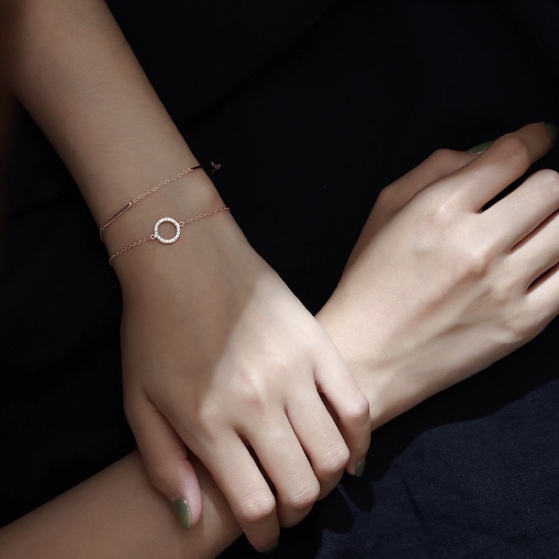 Vòng tay bạc 925 SUMMERY mặt tròn dây đôi 2 tầng lắc tay S925 mạ vàng hồng