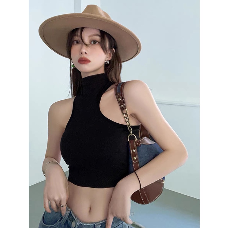 MS637 Áo kiểu nữ cổ yếm cao cut out sát nách croptop cá tính PhuLinhShop