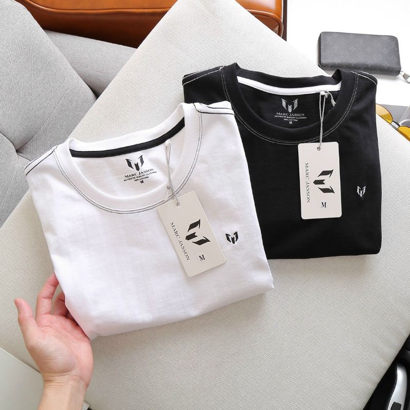 Áo Thun Nam Cổ Tròn Cotton 100 Basic Phối Chỉ Maud Đen Trắng | BigBuy360 - bigbuy360.vn