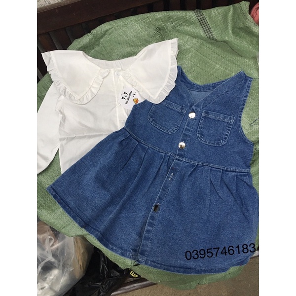Set yếm váy jeans kèm áo trắng cực xinh cho bé gái - SYVJ